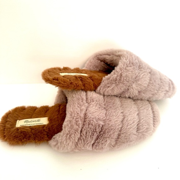 Madewell Fluffy Slippers Lavender and Brown Size 8 - Picture 6 of 7